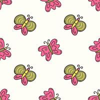 Seamless pattern with beautiful green and pink butterflies. vector