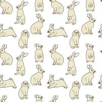 Seamless pattern with cute gray hares. hand drawn print vector