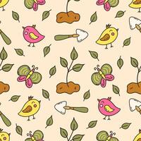 Seamless pattern with spring elements. hand drawn vector