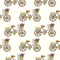 Seamless pattern. Bicycle with basket of tulips. print vector
