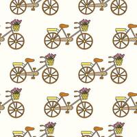 Seamless pattern. Bicycle with basket of tulips. print vector