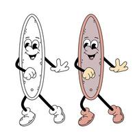 Groovy surfboard character. Surfing. Funny cartoon retro character surfboard in flat and doodle style. vector