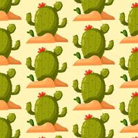 modelo con dibujos animados cactus. floreciente cactus. Desierto planta. modelo para textil, envase papel, antecedentes. vector