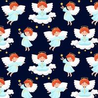 Background with different angels. Pattern with a cute angel. Set of angels in flat style. Pattern for textile, wrapping paper, background. vector