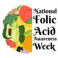 National Folic Acid Awareness Week, design of a postcard or banner about a healthy vitamin vector