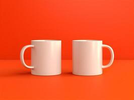 Two white vibrent color modern mug mockup on clean orange background photo