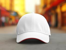 White cap mockup on blur clean background photo