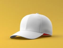 White cap mockup on yellow clean background photo