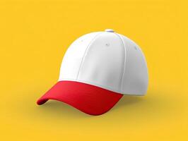 White cap mockup on yellow clean background photo