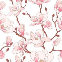 A pattern of delicate pink magnolia branches vector