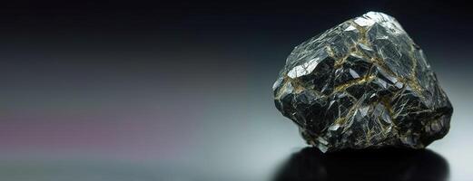Hutchinsonite is rare precious natural stone on black background. . Header banner mockup with space. photo