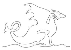 Continuous one line drawing dragon. Year of the Dragon. Chinese dragon symbol. Legend fairy tale animal mascot concept for ancient Chinese organization vector