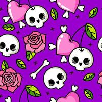 Cute skull seamless pattern on white with hearts and flowers. Multicolor Skulls background, Day of the Dead celebration. Seamless pattern vector