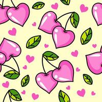 Pink cherry in heart shape seamless pattern. Icon design. Ornament with cherry hearts seamless pattern for Valentine day vector