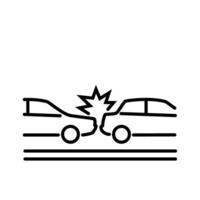 Collision of cars. Car crash. Damaged transport. City drive disaster. Line art icon. Line with Editable stroke vector
