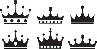 Crown icon set. Collection of illustrations of crowns of kings and reindeers. editable outline vector