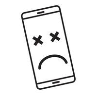 roto teléfono inteligente con un triste sonrisa. roto teléfono servicio, recuperación y reparar concepto, copyspace parte superior ver de símbolo. vector