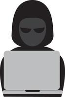hacker at laptop doing his dirty job vector