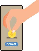 Donate, donation concept. Dollar bill and donate button on a mobile phone vector