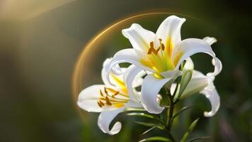 Ethereal Elegance, White Lily Bathed in Yellow and White Hues photo