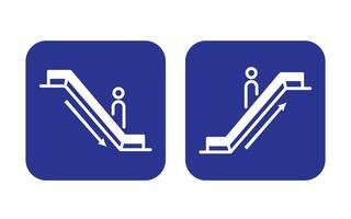Blue and white escalator up and down stairs sign age banner illustration isolated on square ratio background. Simple flat poster banner drawing for prints. vector