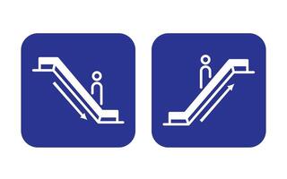 Blue and white escalator up and down stairs sign age banner illustration isolated on square ratio background. Simple flat poster banner drawing for prints. vector