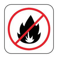 No fire allowed icon with red cross illustration sign isolated on square white background. Simple flat poster drawing for prints. vector