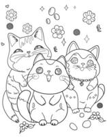 cats cartoon kawaii coloring page vector