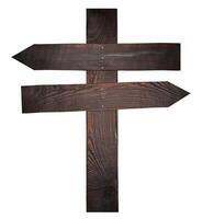 Wooden boards nailed together in the form of arrows on a pole, a direction indicator. photo