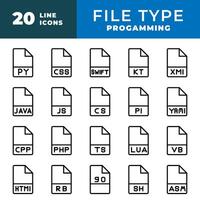 File type format icon set. document files extension icons symbol. with outline design. vector