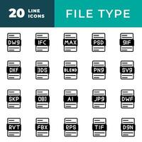 File type icon set. documents and files black fill design icons. vector