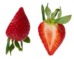 Half of ripe red strawberry on isolated background photo