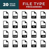 File type icon set. document files format icons symbols. with a black fill design. Illustrations. vector