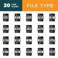 files type icons set. file format in black fill design. vector