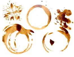 Spilled coffee with drops and splashes, round imprints from a cup photo