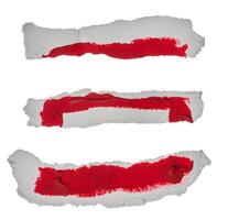 Torn piece of white paper with red paint swatch photo