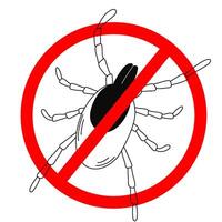 A sign stop the tick. A crossed-out warning sign about ticks.Tick insect. Illustration of a warning sign about ticks. vector