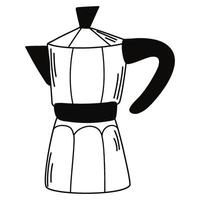 Moka Pot Coffee Maker in doodle style. Hand draw electric espresso coffee maker pot. Icon collection for menu, coffee shop. vector