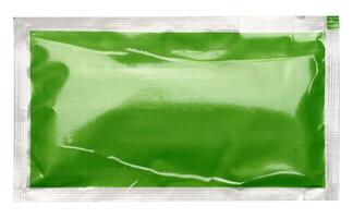 Cellophane rectangular green sachet for wet wipes, sugar and spices photo