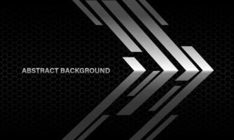 Abstract silver arrow direction geometric on black hexagon mesh design modern luxury futuristic background vector