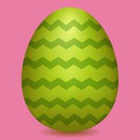 Green Easter egg decorated with a zag-zag pattern. Color drawing vector