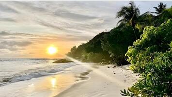 Art Beautiful sunset over the tropical beach photo