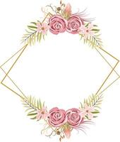 frame with Wreath with protea flowers,maroon roses, hydrangeas, cotton, palm leaves, reeds and dried plants in boho style. vector