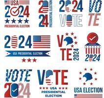 Set of red and blue stickers for the US presidential elections 2024 Vote vector