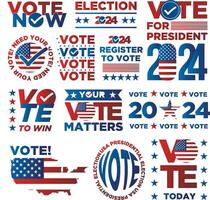 Set of red and blue stickers for the US presidential elections Vote vector