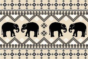 Pixel pattern black and white with elephants on background. vector