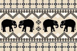 Pixel pattern black and white with elephants on background. vector