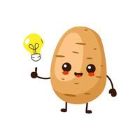 Cute funny cartoon potato fruit with idea light bulb vector