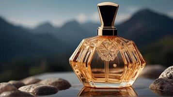 Luxury perfume bottle in the nature photo