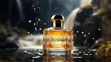 Luxury perfume bottle in the nature photo